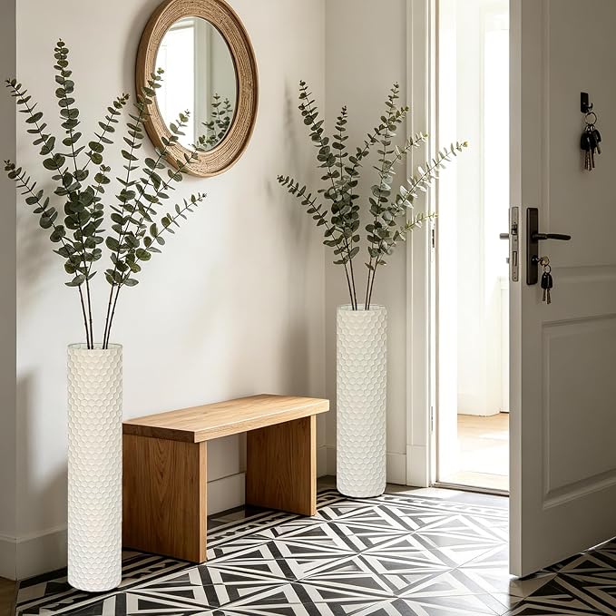 White Tall Floor Vase - Set of 3 Large Metal Decorative Vases for Living Room, 27.6in Long Modern Minimalist Big Cylinder Standing Rustic Boho Corner Decor for Farmhouse Entryway Pampas Grass - Image 2