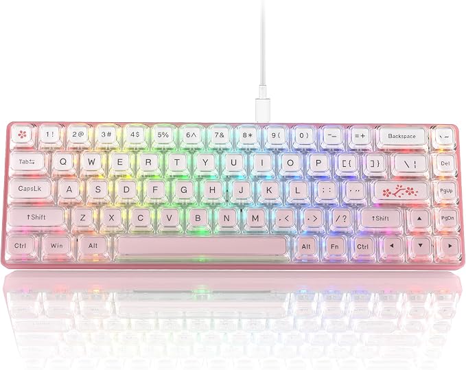 Womier 60% Keyboard Gaming Pink - Wired Pink Creamy Mechanical Keyboard | Hot-Swappable RGB Custom Mini Key board with Arrow Keys/Software Supported, Prelubrication Linear Switch (WK68-Pink) by Womier