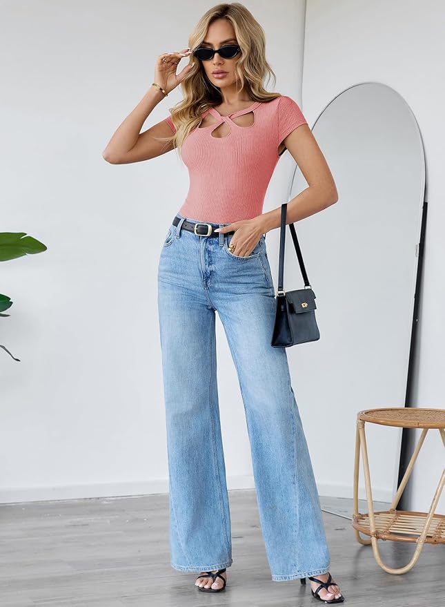 Pink Queen Sexy Tops for Women Cutout Keyhole Neck Cap Sleeve Shirts Casual Summer Clothes 2026 Fashion - Image 3