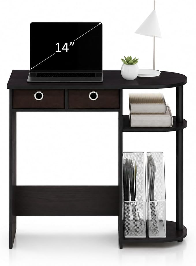 Furinno Go Green 32-Inch Brown Computer Desk, Office Desk with 2 Side Shelves and Storage Bins, Rectangular Home Office Desk, Gaming Desk for Home Office, Bedroom, Study Room, Dark Mocha - Image 4