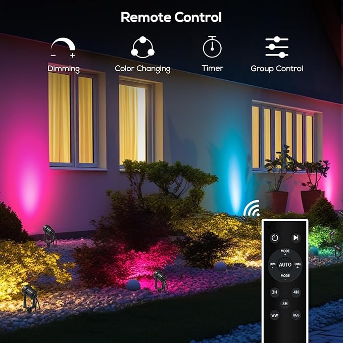SUNTHIN Outdoor Landscape Lighting with Remote, RGBW Color Changing Spot Uplights, 6 Pack - Image 5