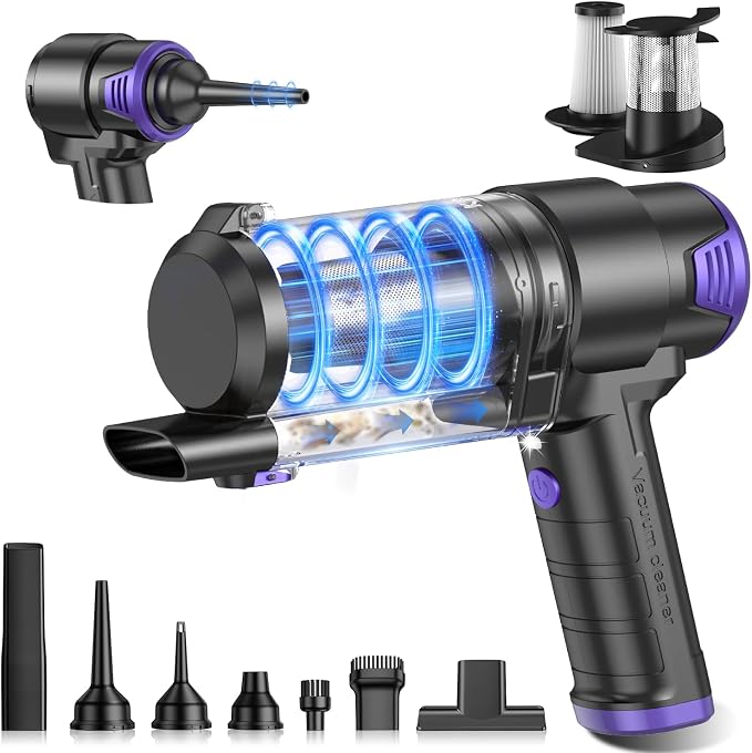 KMM Handheld Car Vacuum Cleaner, 16000PA Air Duster & Vacuum Cleaner, 120W High Power Hand Held Vacuum Cordless, Portable Vacuum Rechargeable with Multi-Nozzles & LED Light for Car, Home, Pet, Office by KMM