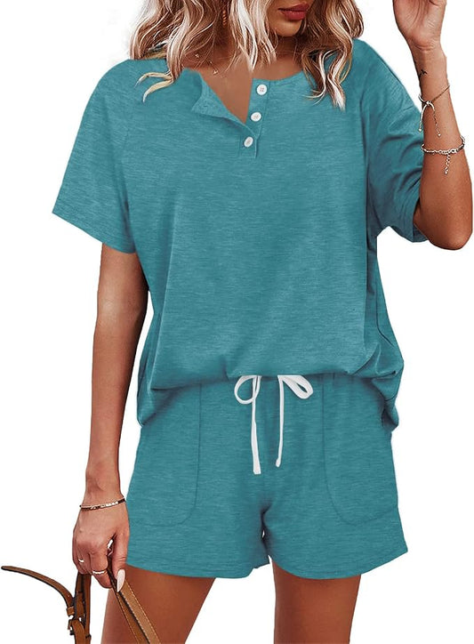 WIHOLL Two Piece Outfits for Women Lounge Sets Button Down Top and Shorts Set Sweatsuits with Pockets by WIHOLL