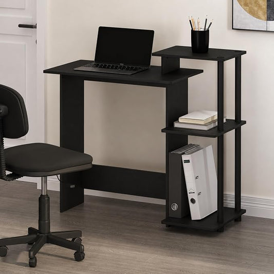 Furinno Efficient 29-Inch Black Computer Desk with Side Shelves, Gaming Desk with 3 Open Shelves, Home Office Desk, for Home Office, Study Room, Dorm, Bedroom, Dark Americano by Furinno-FitsYourSpaceFitsYourBudget