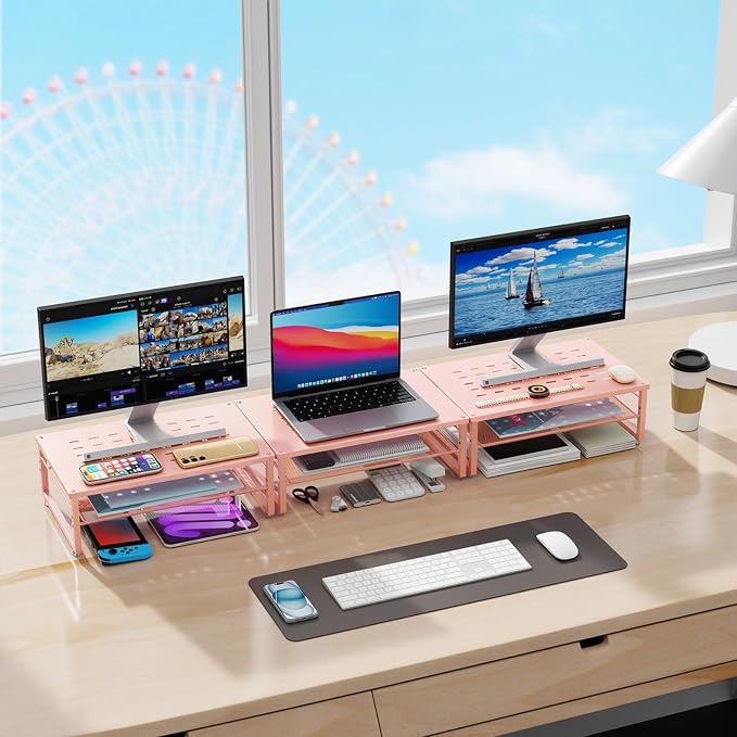 gianotter 2-Tier Metal Monitor Stand Riser, Desk Organizer for Monitor, Office Desk Storage Organizer for Office Supplies (Rose Gold) - Image 6