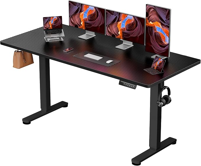 ErGear Height Adjustable Electric Standing Desk, 55 x 28 Inches Sit Stand up Desk, Memory Computer Home Office Desk, Carbon Fiber Black by ErGear