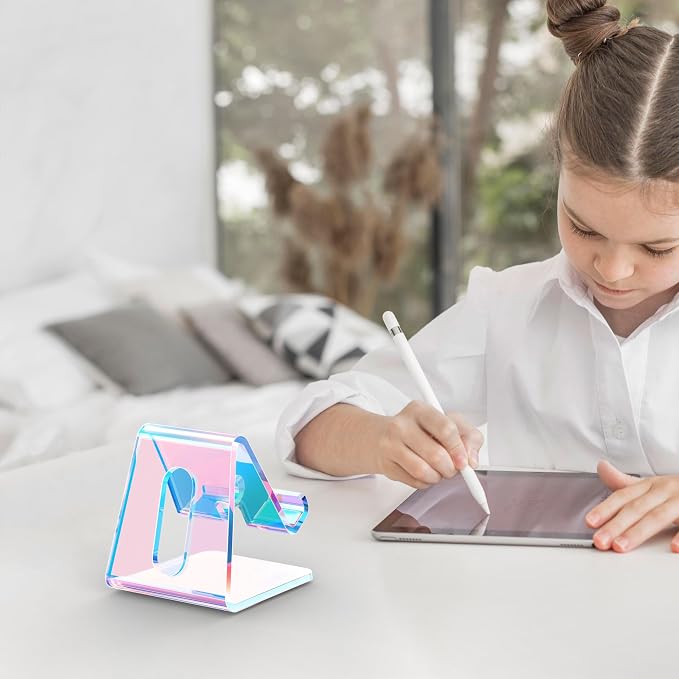 Crpich Acrylic Cell Phone Stand, Portable Phone Holder, Phone Stand for Desk, Compatible with Phone16 15 14 13 12 Pro Max Mini 11, Switch, Android Smartphone, Pad, Tablet, Iridescent Color - Image 6