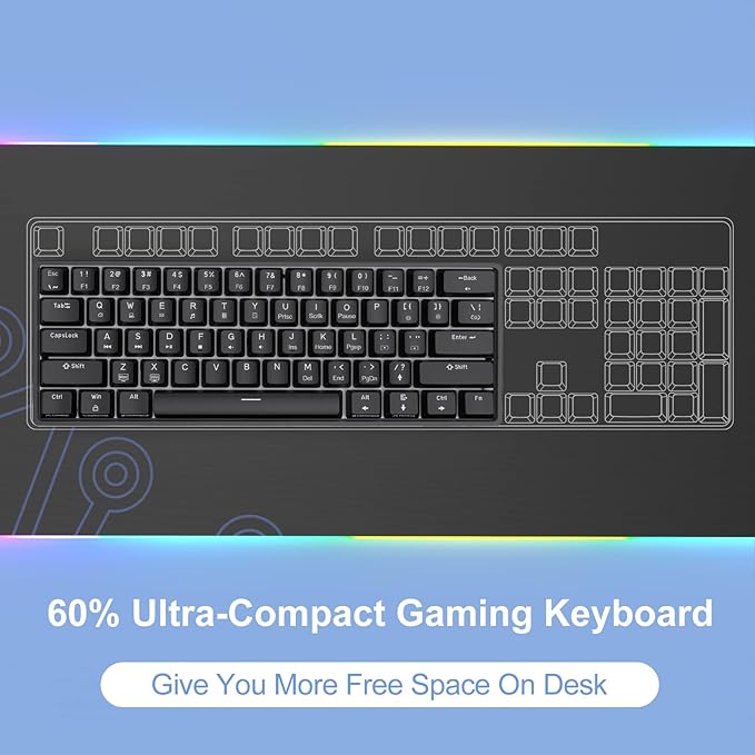 DIERYA 60% Mechanical Keyboard, DK61se Wired Gaming Keyboard with Blue Switches, LED Backlit Ultra-Compact 61 Keys Mini Office Keyboard for Windows Laptop PC Gamer Typist（Black） - Image 2