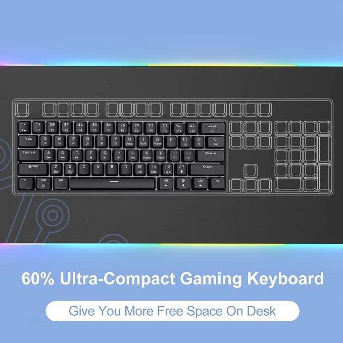 DIERYA 60% Mechanical Keyboard, DK61se Wired Gaming Keyboard with Red Switches, LED Backlit Ultra-Compact 61 Keys Mini Office Keyboard for Windows Laptop PC Gamer Typist（Black） - Image 2