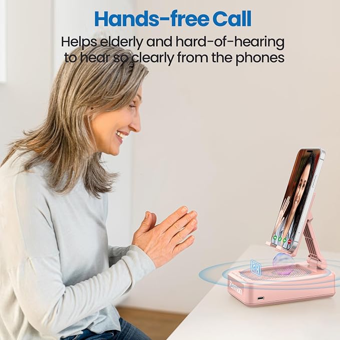JTEMAN Cell Phone Stand with Bluetooth Speaker,Birthday Gifts for Women and Men,Kitchen Gadgets for Men,Compatible for iPhone/Samsung/Mini iPad - Pink - Image 5