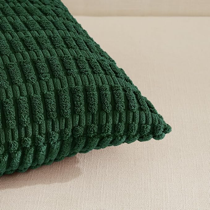 Fancy Homi 4 Packs Decorative Throw Pillow Covers for Living Room Couch Bed, Modern Farmhouse Boho Home Décor Accent Cushion Case, 20" x 12", Dark Green - Image 4