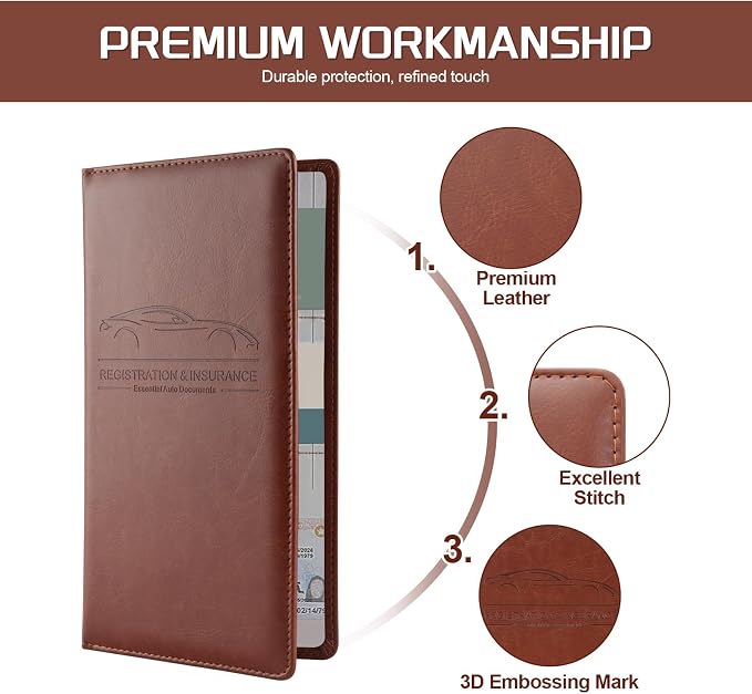 JUSTTOP 1Pack Car Registration and Insurance Holder,Car Document Holder for Cards License with Magnetic Shut,Vehicle Glove Box Car Organizer for Documents, Cards, License(Brown) - Image 4
