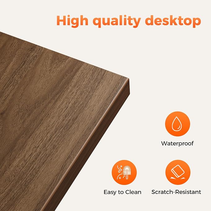 Mericonia 47x24 Inch Computer Desk with Wheels, Small Simple Rolling Desk | Writing Table for Home Office Bedroom Work Study, Walnut - Image 5