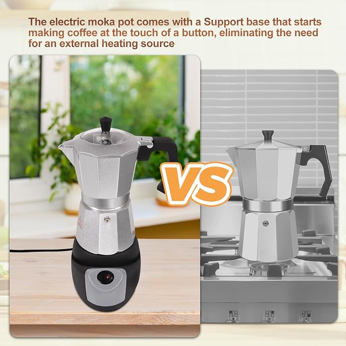 Electric Aluminum Moka Pot 3-6 Cup 150-270ml Espresso Maker | with Detachable Base Ideal Coffee Makers for Home MochaPot Italian and Cuban Café Coffeemaker Espressomaker CoffeePot Silver - Image 7