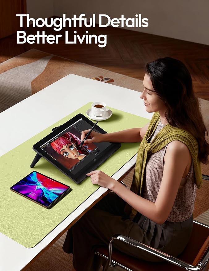 YSAGi Leather Desk Protector, Office Mat, Large Mouse Mat, Non-Slip PU Leather Blotter, Laptop Desk, Waterproof Writing Pad for Office and Home (Peak Green, 35.4" x 17") - Image 3