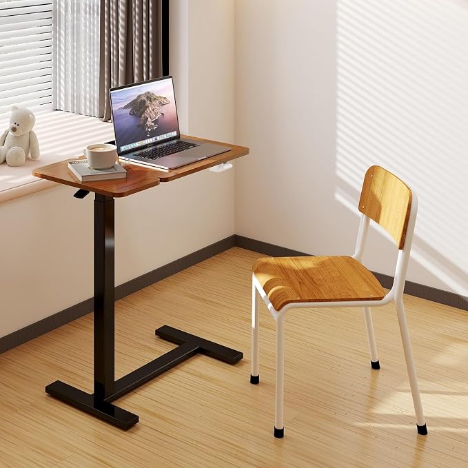 Adjustable Standing Desk Rolling Laptop Table with Wheels, Brown | Tiltable Desktop Design for Comfortable Work, Reading and Study Spaces - Image 8