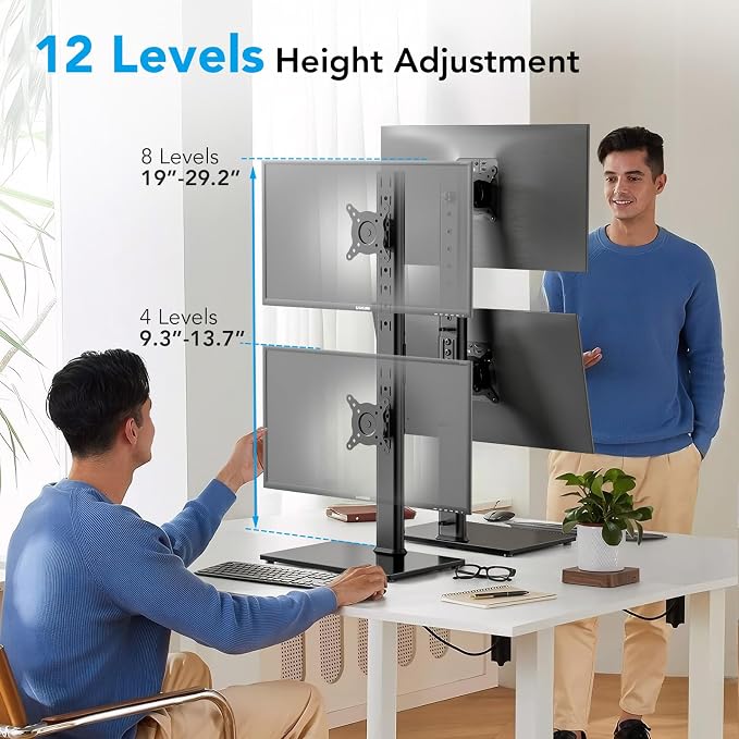 AX WABER Dual Monitor Stand Vertical Stack Screen Free-Standing Desk Mount Arm Riser Fits Two 13 to 34 Inch Computer Monitors with Swivel,Tilt, Height Adjustable,VESA Stand 100x100mm, 75x75mm AX05TB02 - Image 3