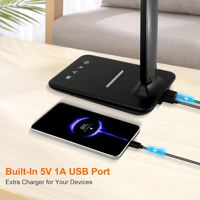 shinelife LED Desk Lamp for Office Home, Bright Desk Light with USB Charging Port, Adjustable Dimmable Desk Lamps 5 Modes 5 Brightness, Touch Study Lamp for Nail, Craft, Puzzle, Sewing, Study, Black - Image 4