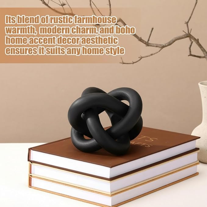 Yalikop 3 Link Wood Knot Decor Rustic Home Décor Accents Hand Carved Coffee Table Decoration, Boho Chain Link Decoration, Modern Shelf, Rustic Objects for Home Living Room Bedroom(Black) - Image 4