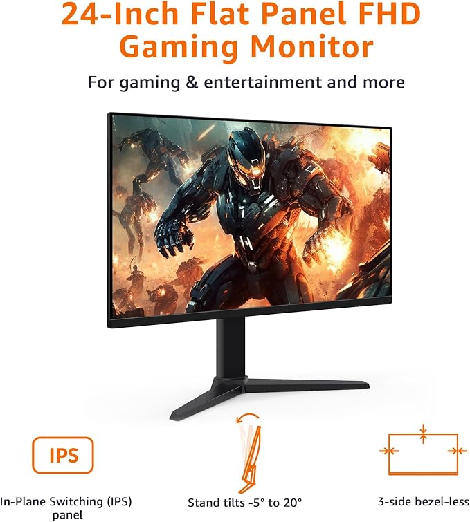 Amazon Basics 24 Inch (23.8 inch viewable) Gaming Monitor, FHD 1080P, 165Hz, VESA Compatible, Adaptive sync, 1ms Response, Black - Image 2