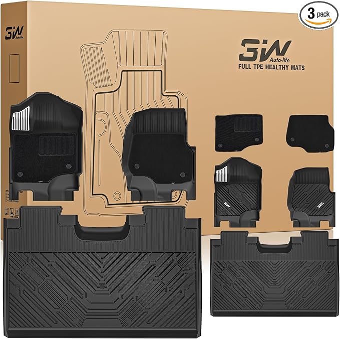 3W Floor Mats (with Metal Pedals) & Carpets for Ford F-150 2015-2026 & F150 Lightning 2022-2025 SuperCrew (w/o Fold Flat Storage), TPE All Weather Front & Rear 3PCS | Heavy Duty, Easy Clean - Black by 3W