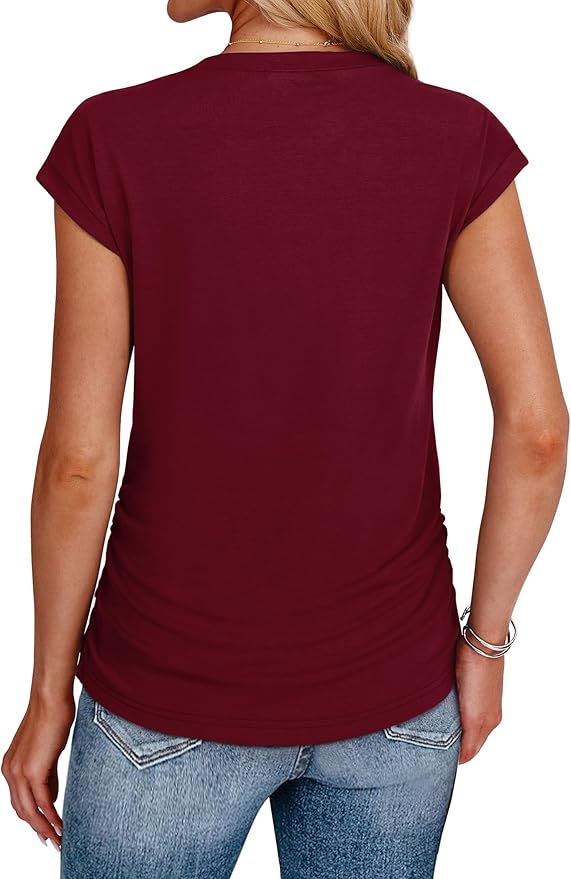 Sampeel Womens Summer Tops Trendy 2026 Ruched Cap Short Sleeve Tshirts Shirts Crew Neck T Shirts Fashion - Image 5
