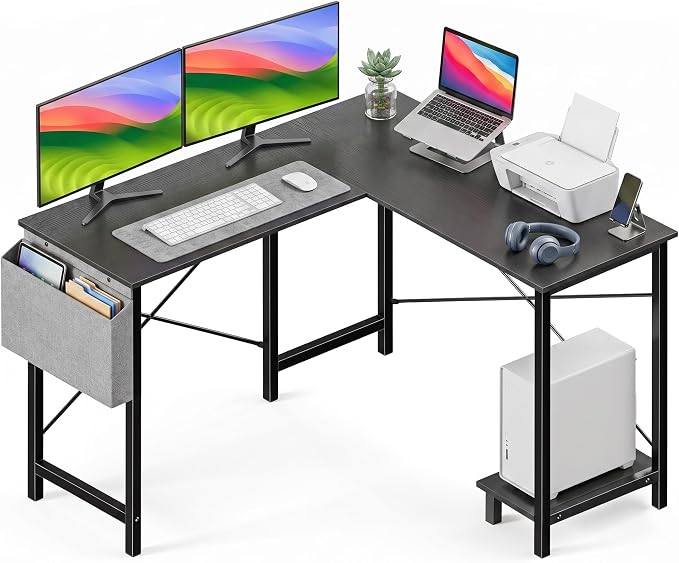 Alpen L Shaped Desk, 50 Inch Computer Desk, Gaming Table Corner Desk for Small Space, Home Office Desk with CPU Stand and Side Storage Bag, Sturdy Writing Workstation for Bedroom, Black - Image 8