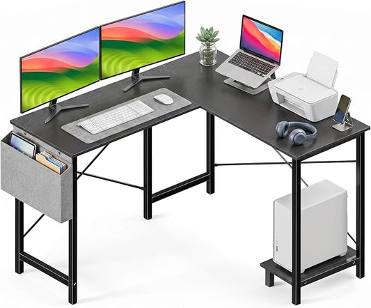 Alpen L Shaped Gaming Desk, Small Computer Desk, 50 Inch Wide Corner Desk, Work from Home Desk, Study Table for Bedrooms, PC Writing Table with Storage and Reversible Shelf, Classic Black by ALPEN