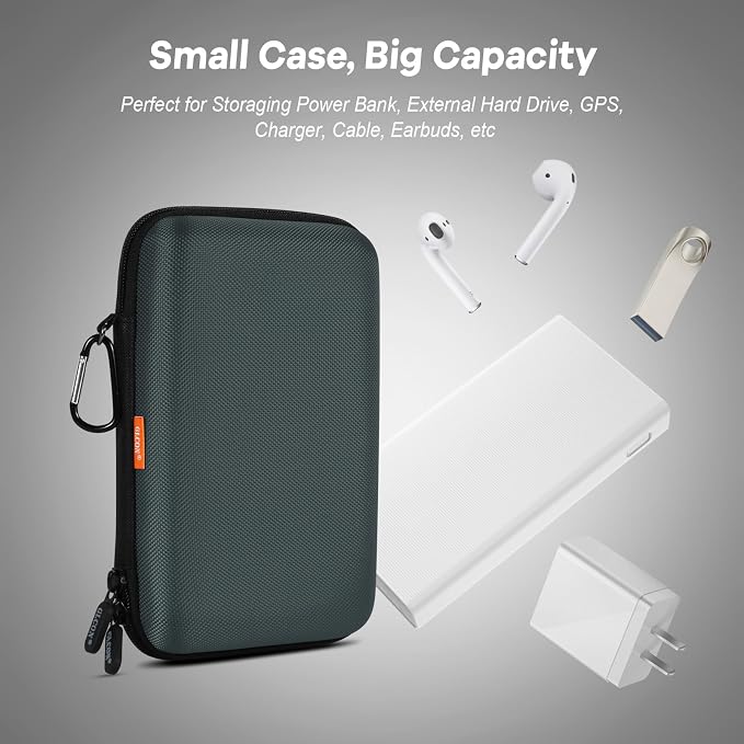 Shockproof Hard Shell Case - Large Electronic Organizer Carrying Case for External Hard Drive, Power Bank, Charger, Battery, GPS, Cell Phone - Portable Storage Pouch Bag Travel Case - Grey Blue - Image 5