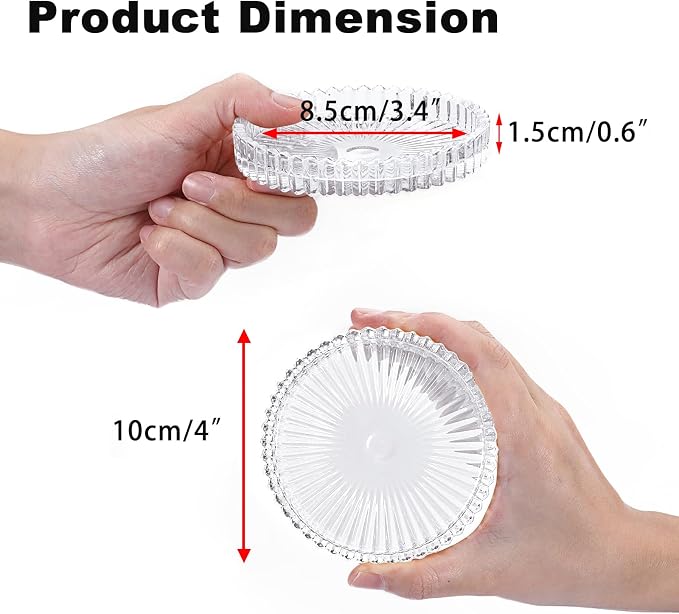 Modern Clear Coaster Set of 5- Glass Coasters for Drinks Crystal Coasters Round Cup Mat Coffee Table Decor for Office, Kitchen, Bar, Dining Room, Living Room, Patio (Clear) - Image 3