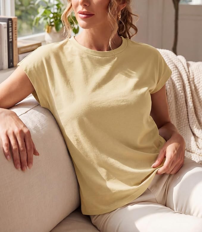 GRECERELLE Womens Summer Tops Cap Sleeve Crew Neck Basic T-Shirt | Everyday Casual Wear, Layering Friendly, Wrinkle-Resistant, Business Casual Ready, Lightweight & Packable, Capsule Wardrobe - Image 4