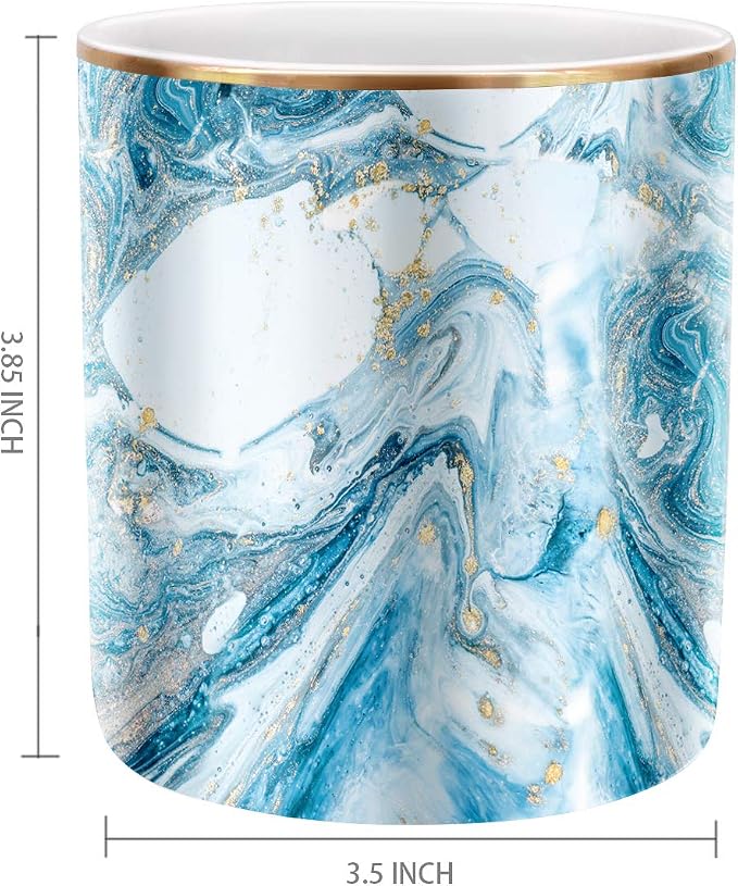 Pen Pencil Holder for Desk, Marble Desk Decor Organizer, Durable Ceramic Pencil Cup Holder Marble Design Makeup Cups for Brushes for Office, Classroom, Blue - Image 3
