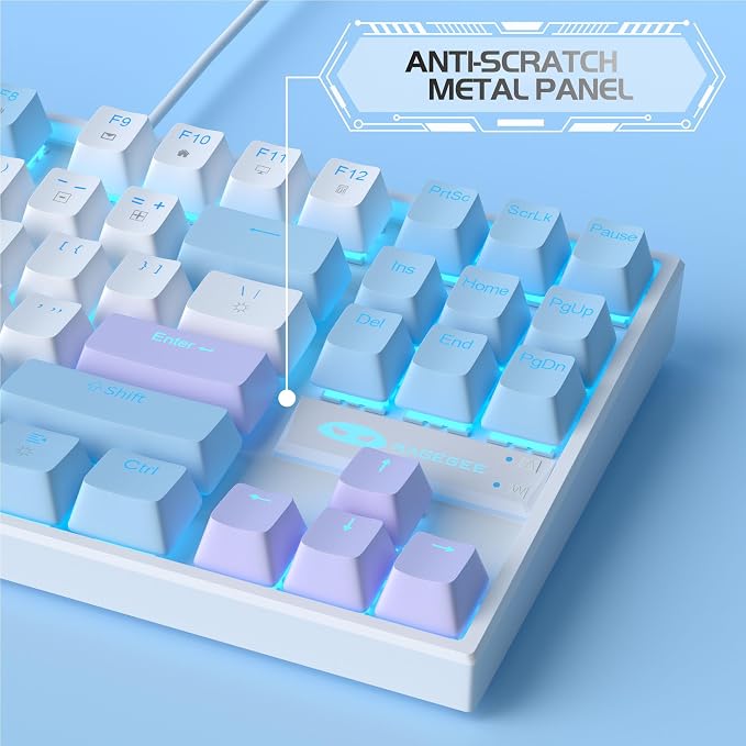 MageGee 75% Mechanical Gaming Keyboard, Red Switch, LED Blue Backlit, 87 Keys Compact TKL Wired Keyboards for Windows Laptop PC Gamer - White/Blue - Image 7
