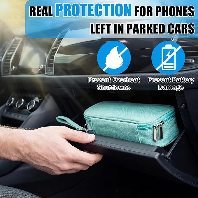 Phone Cooler Bag for Beach, Portable Phone Cooling Pouch with 2 Reusable Ice Packs, Keeps Cool in Extreme Heat for Car Pool Hiking, Extends Battery Life, Fits All Smartphones(Green,Fabric) - Image 7