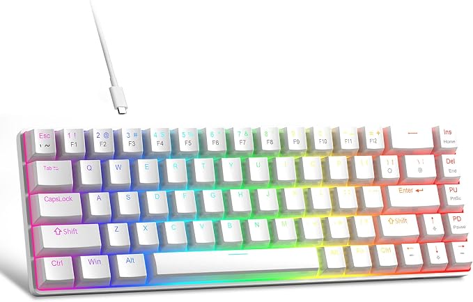 MageGee Portable 60% Mechanical Gaming Keyboard, Red Switch, PBT Pudding Keycaps RGB Backlit Compact 68 Keys Mini Wired Office Keyboard for Windows Laptop PC - White by MageGee