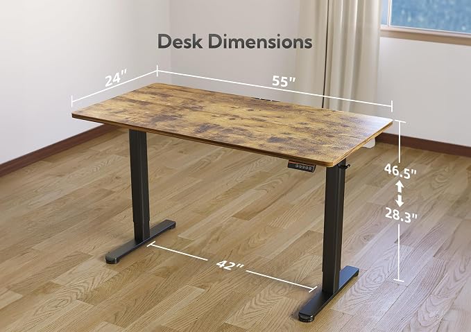 YDN 55 x 24 Inch Vintage Brown Electric Standing Desk | Adjustable Height, Sit Stand, Cable Management, Ergonomic, Home Office - Image 3