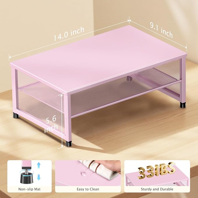 ECOLOVI 2-Tier Computer Monitor Stand Riser, Desk Organizer for Monitor, Printer & Laptop Stand, Desktop Workspace Organizers for Office Supplies(Pink) - Image 7