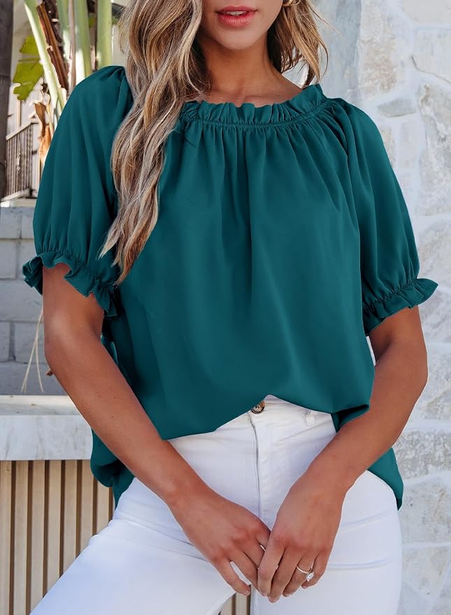 EVALESS Womens Tops Off The Shoulder Blouses for Women Dressy Casual Cute Puff Sleeve T Shirts Fashion 2026 - Image 2