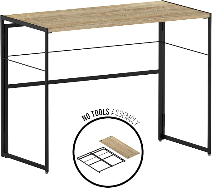 Furinno Riau No Tool/No Assembly/Folding Metal Frame Computer Desk, Sonoma Oak/Black, 39 Inch - Image 4