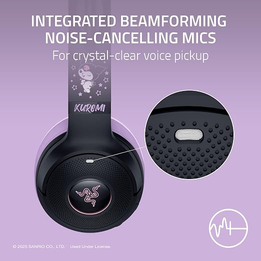 Razer Kraken Kitty V2 BT Wireless RGB Headset, Kuromi Edition | Chroma RGB Kitty Ears & Earcups, Bluetooth 5.2, 40 mm Drivers, Noise-cancelling Mics, Lightweight, USB-C, 40 Hr Battery - Image 5