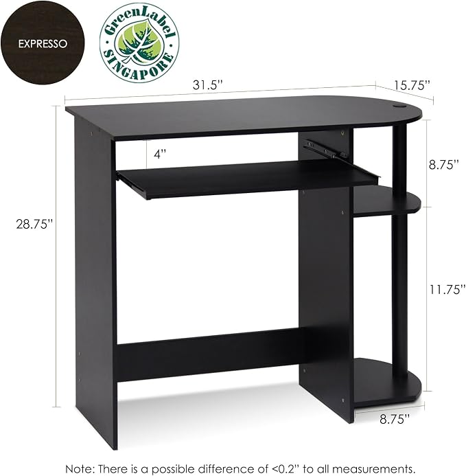 Furinno Simplistic Easy Assembly Computer Desk, With Keyboard Tray, Espresso/Black - Image 3