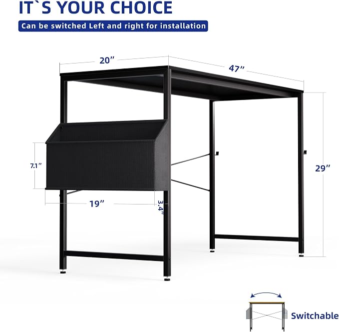 Pamray 47 Inch Computer Desk for Small Spaces with Storage Bag, Home Office Work Desk with Headphone Hook, Small Office Desk Study Writing Table - Image 3