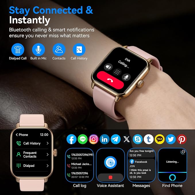 Smart Watches for Men Women with Alexa Built-in, Bluetooth Call, 1.85" HD Touchscreen, 120+ Sport Modes, IP68 Waterproof, 7-Day Battery, 24/7 Heart Rate & Sleep Monitor for Android iPhone (Pink) - Image 2