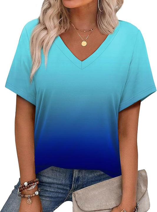 Alaroo Womens Summer Tops 2026 V Neck Short Sleeve Shirts Trendy Dressy Casual Vacation Outfits Printed by Alaroo