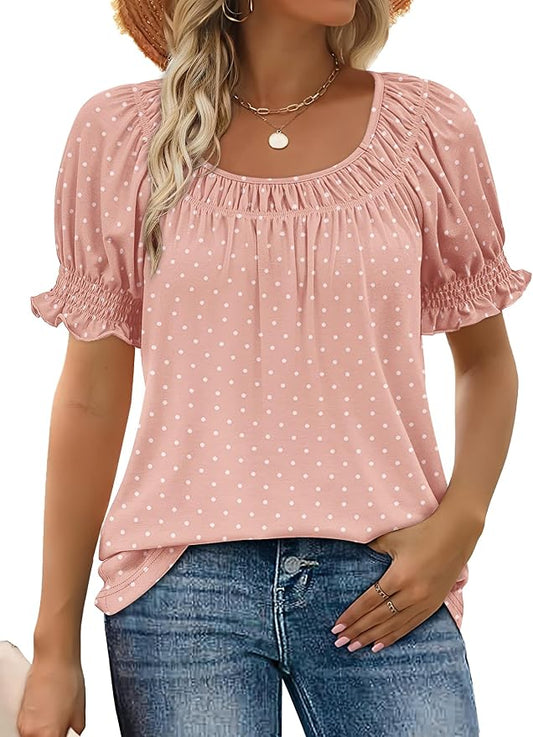 WIHOLL Womens Short Sleeve Square Neck Summer Tops Dressy Casual Blouses Trendy Clothes 2026 by WIHOLL