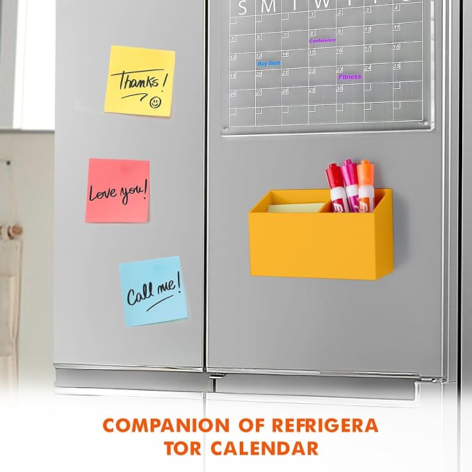 BEYGORM Magnetic Dry Erase Marker Holder for Whiteboard & Refrigerator | Non-slip Acrylic Pen Holder for Classroom, Fridge Magnet, Locker Organizer Accessories, Teacher & School Supplies(Orange) - Image 3
