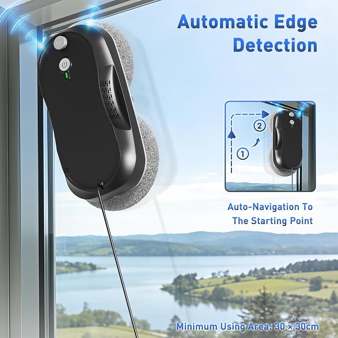 KKI Window Cleaning Robot, Auto-Dual Spray,for High-Rise Windows 10Cloths | Robot Window Cleaner Dual Max 6400pa, 3 Cleaning Modes & Edge Detection, Remote Control ,Anti-drop,UPS Battery - Image 4