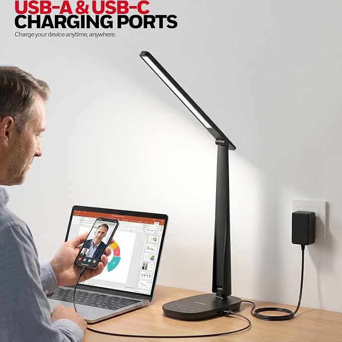 Honeywell LED Desk Lamp for Home Office, Eye-Caring Dimmable Reading Light with 4 Color Modes, Touch Control, USB-A & USB-C Charging Ports, Adjustable Head, Timer for Bedroom & Small Desks - Image 5
