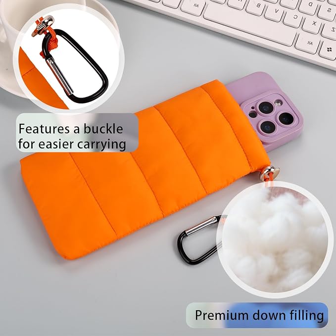 Lyreh Thermal Phone Case with Carabiner, Universal Cellphone Pouch to Prevent Freezing and Overheating, Insulated Warm Phone Cover Bags Extend Battery Life for Outdoor Sports Lovers Gifts (Orange) - Image 4
