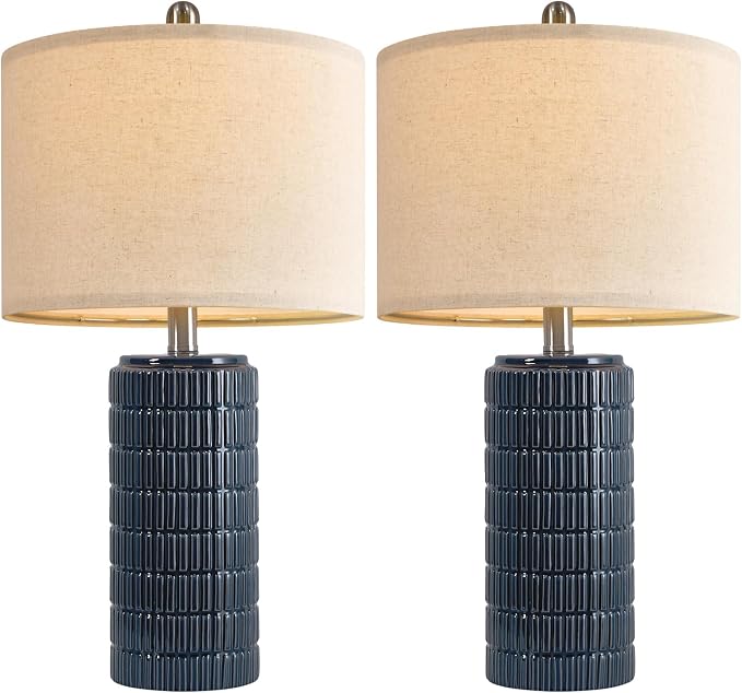 PoKat 23" Blue Table Lamps, Farmhouse Bedside Lamps for Bedroom Set of 2, Ceramic End Table Lamps for Living Room, Traditional Nightstand Desk Lamps, Medium - Image 7